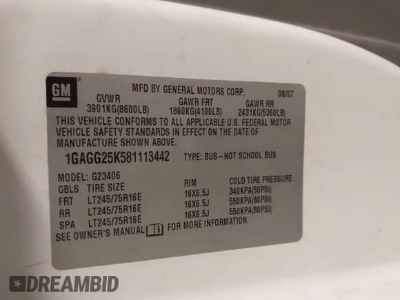 2008 Chevrolet Express Passenger with VIN 1GAGG25K581113442, listed as a IAAI auction lot 41770836 with 172,065 mi miles and . Bid and sale history available at DreamBid. Image 9.