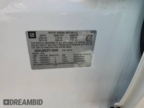 2015 Chevrolet Equinox LS z VIN 1GNFLEEK2FZ135680, wystawiony jako Copart lot #84175625 z przebiegiem 83 041 mil mil oraz Czysty tytuł • Clean title. Historia ofert i sprzedaży dostępna na DreamBid. Obrazek 13.