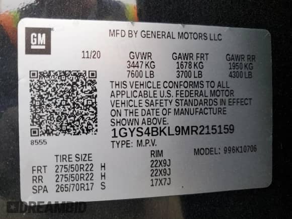 2021 Cadillac Escalade Premium Luxury with VIN 1GYS4BKL9MR215159, listed as a Copart auction lot 48577415 with 50,773 mi miles and Salvage title. Bid and sale history available at DreamBid. Image 13.