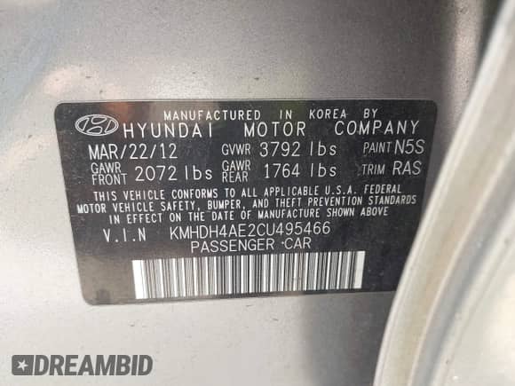 2012 Hyundai Elantra Limited z VIN KMHDH4AE2CU495466, wystawiony jako IAAI lot #42548971 z przebiegiem 154 939 mil mil oraz . Historia ofert i sprzedaży dostępna na DreamBid. Obrazek 9.