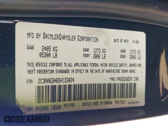 2005 Chrysler 300 C with VIN 2C3AA63H65H133424, listed as a IAAI auction lot 43217072 with 265,152 mi miles and . Bid and sale history available at DreamBid. Image 9.