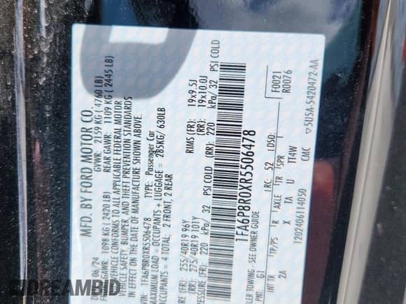 2024 Ford Mustang Dark Horse с VIN 1FA6P8R0XR5506478, выставлен на аукционе Copart как лот 61364455 с пробегом 14 171 миль миль и Чистый • Clean title. История ставок и продаж доступна на DreamBid. Изображение 12.