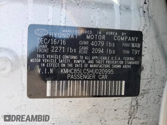 2017 Hyundai Ioniq Limited с VIN KMHC85LC5HU020995, выставлен на аукционе Copart как лот 41445644 с пробегом 185 096 миль миль и . История ставок и продаж доступна на DreamBid. Изображение 12.