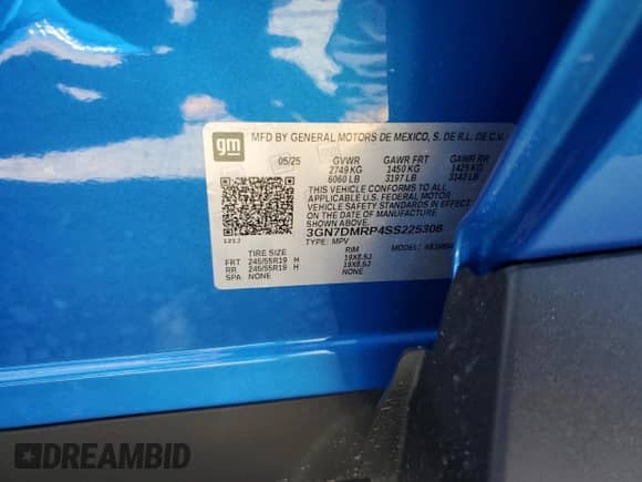 2025 Chevrolet Equinox EV LT1 w/PCY с VIN 3GN7DMRP4SS225308, выставлен на аукционе Copart как лот 71829035 с пробегом 1 208 миль миль и Списание • Salvage title. История ставок и продаж доступна на DreamBid. Изображение 14.