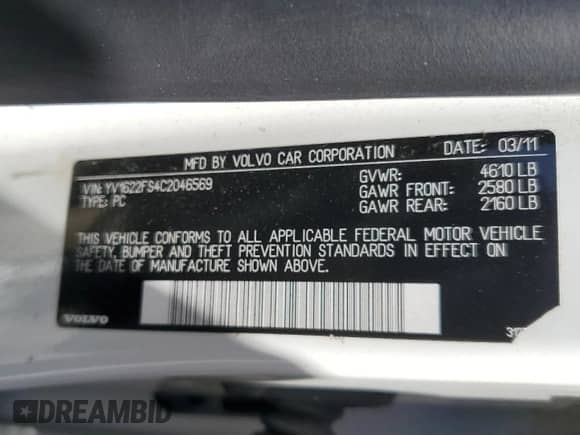 2012 Volvo S60 T5 с VIN YV1622FS4C2046569, выставлен на аукционе Copart как лот 56429235 с пробегом 97 170 миль миль и Чистый • Clean title. История ставок и продаж доступна на DreamBid. Изображение 12.