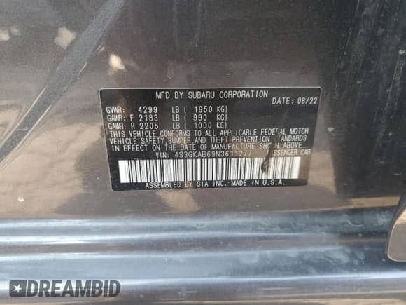2022 Subaru Impreza with VIN 4S3GKAB69N3611277, listed as a Copart auction lot 68538525 with 26,106 mi miles and Salvage title. Bid and sale history available at DreamBid. Image 12.