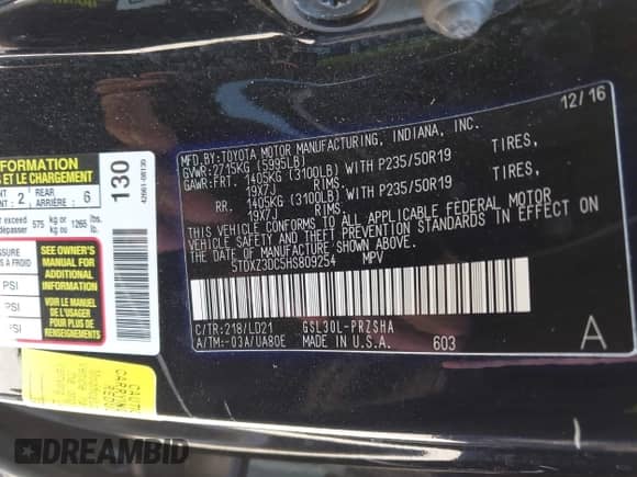 2017 Toyota Sienna SE with VIN 5TDXZ3DC5HS809254, listed as a IAAI auction lot 42640151 with 78,044 mi miles and . Bid and sale history available at DreamBid. Image 9.