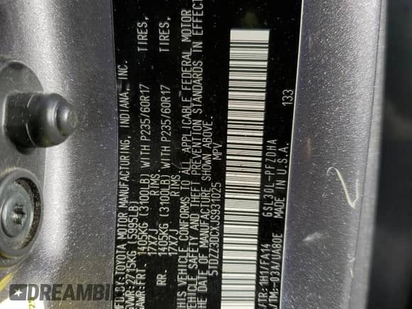 2018 Toyota Sienna L with VIN 5TDZZ3DCXJS931025, listed as a Copart auction lot 49206645 with 141,125 mi miles and Clean title. Bid and sale history available at DreamBid. Image 13.