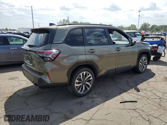 2025 Subaru Forester Touring Hybrid with VIN JF2SLSTDXSH417920, listed as a Copart auction lot 69018695 with 28 mi miles and Salvage title. Bid and sale history available at DreamBid. Image 3.