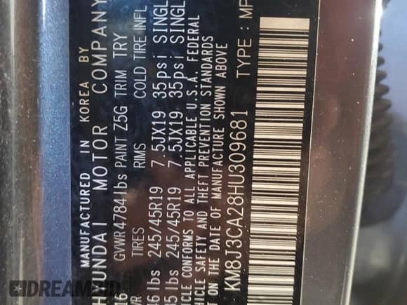 2017 Hyundai Tucson Sport с VIN KM8J3CA28HU309681, выставлен на аукционе Copart как лот 69918175 с пробегом 62 908 миль миль и Списание • Salvage title. История ставок и продаж доступна на DreamBid. Изображение 13.