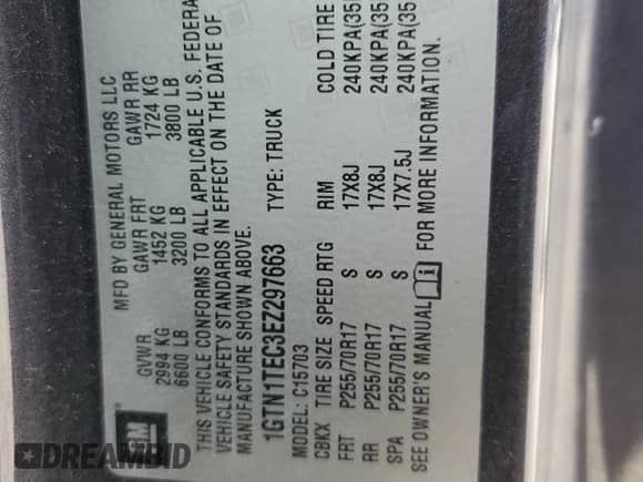 2014 GMC Sierra 1500 with VIN 1GTN1TEC3EZ297663, listed as a Copart auction lot 59974485 with 187,451 mi miles and Salvage title. Bid and sale history available at DreamBid. Image 12.