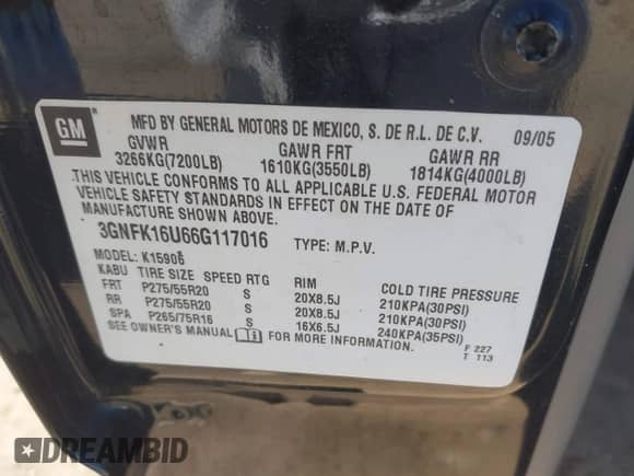 2006 Chevrolet Suburban LTZ with VIN 3GNFK16U66G117016, listed as a IAAI auction lot 41350512 with 213,777 mi miles and . Bid and sale history available at DreamBid. Image 9.