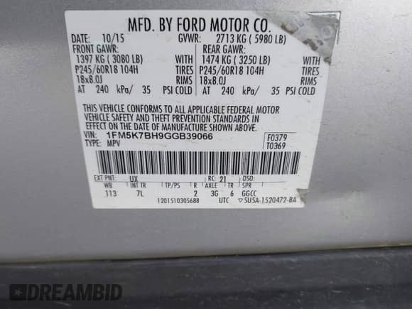 2016 Ford Explorer с VIN 1FM5K7BH9GGB39066, выставлен на аукционе IAAI как лот 41953309 с пробегом 193 779 миль миль и . История ставок и продаж доступна на DreamBid. Изображение 9.