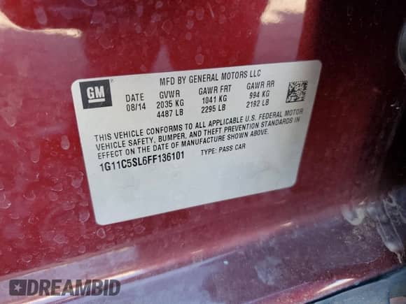 2015 Chevrolet Malibu LT с VIN 1G11C5SL6FF136101, выставлен на аукционе Copart как лот 71062975 с пробегом 143 469 миль миль и Списание • Salvage title. История ставок и продаж доступна на DreamBid. Изображение 12.