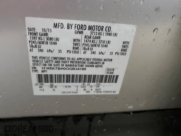 2016 Ford Explorer с VIN 1FM5K7BH0GGB34189, выставлен на аукционе Copart как лот 51551675 с пробегом 108 660 миль миль и Чистый • Clean title. История ставок и продаж доступна на DreamBid. Изображение 13.