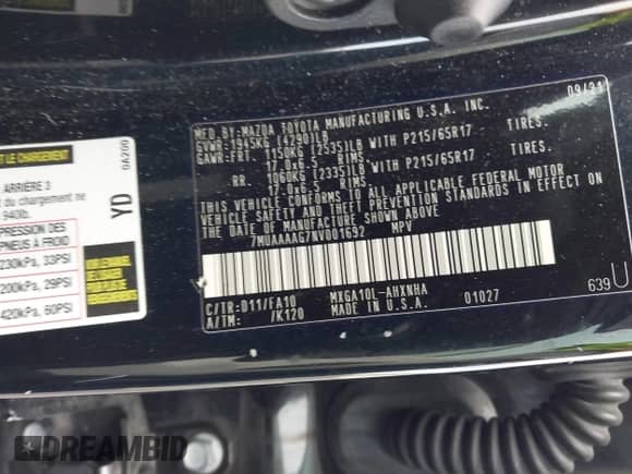 2022 Toyota Corolla Cross L with VIN 7MUAAAAG7NV001692, listed as a IAAI auction lot 43191085 with 117,121 mi miles and . Bid and sale history available at DreamBid. Image 9.