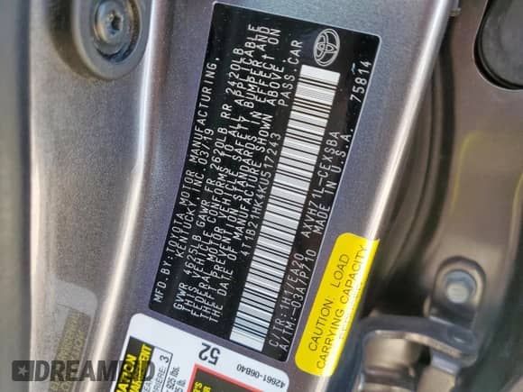 2019 Toyota Camry Hybrid SE с VIN 4T1B21HK4KU517243, выставлен на аукционе Copart как лот 83873985 с пробегом 99 571 миль миль и Списание • Salvage title. История ставок и продаж доступна на DreamBid. Изображение 13.