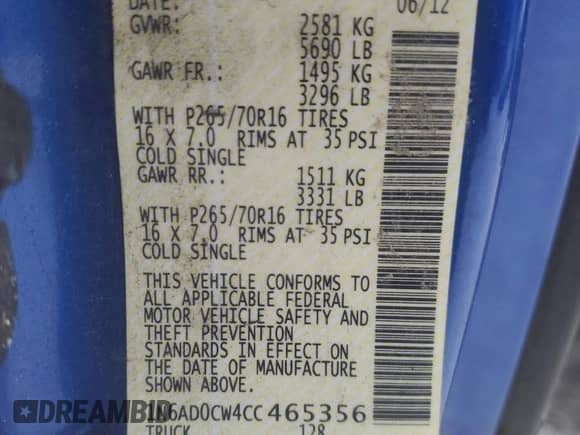 2012 Nissan Frontier SV with VIN 1N6AD0CW4CC465356, listed as a Copart auction lot 41483385 with 140,389 mi miles and Salvage title. Bid and sale history available at DreamBid. Image 13.