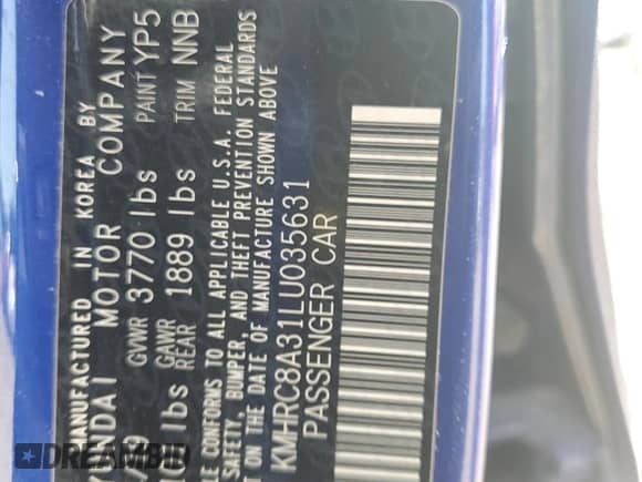 2020 Hyundai Venue Denim с VIN KMHRC8A31LU035631, выставлен на аукционе Copart как лот 65134814 с пробегом 89 291 миль миль и Списание • Salvage title. История ставок и продаж доступна на DreamBid. Изображение 12.