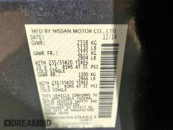 2015 Nissan Murano Platinum с VIN 5N1AZ2MG4FN204613, выставлен на аукционе Copart как лот 81349015 с пробегом 157 652 миль миль и Списание • Salvage title. История ставок и продаж доступна на DreamBid. Изображение 13.