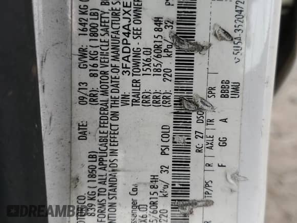2014 Ford Fiesta S z VIN 3FADP4AJXEM145746, wystawiony jako Copart lot #57953875 z przebiegiem 96 906 mil mil oraz Nie do naprawy • Non repairable. Historia ofert i sprzedaży dostępna na DreamBid. Obrazek 12.
