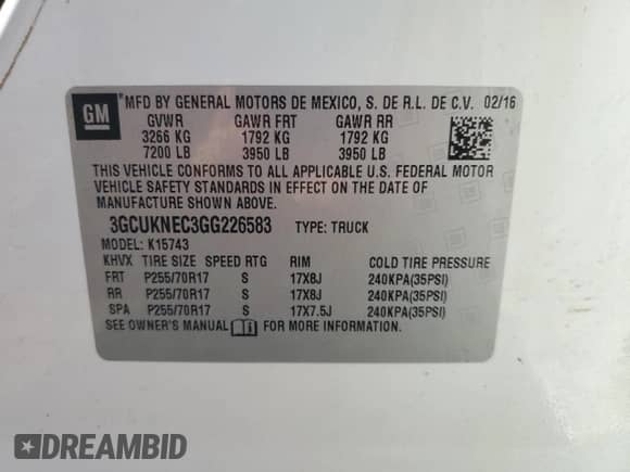 2016 Chevrolet Silverado 1500 Work Truck z VIN 3GCUKNEC3GG226583, wystawiony jako Copart lot #90428785 z przebiegiem 199 889 mil mil oraz Czysty tytuł • Clean title. Historia ofert i sprzedaży dostępna na DreamBid. Obrazek 12.