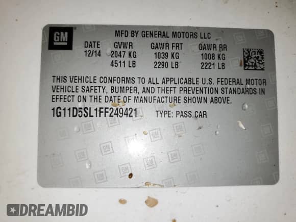 2015 Chevrolet Malibu LT с VIN 1G11D5SL1FF249421, выставлен на аукционе Copart как лот 86858735 с пробегом 221 022 миль миль и Списание • Salvage title. История ставок и продаж доступна на DreamBid. Изображение 12.