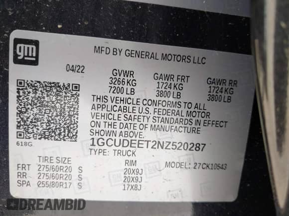 2022 Chevrolet Silverado 1500 RST with VIN 1GCUDEET2NZ520287, listed as a IAAI auction lot 42255608 with 37,264 mi miles and . Bid and sale history available at DreamBid. Image 9.