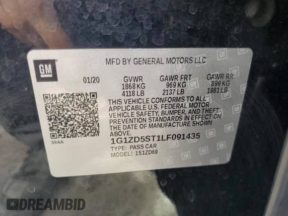 2020 Chevrolet Malibu LT z VIN 1G1ZD5ST1LF091435, wystawiony jako Copart lot #82307015 z przebiegiem 182 202 mil mil oraz Nie do naprawy • Non repairable. Historia ofert i sprzedaży dostępna na DreamBid. Obrazek 12.