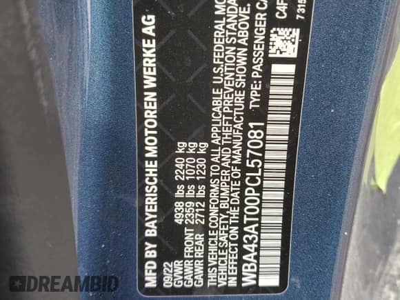 2023 BMW 4 Series 430i xDrive z VIN WBA43AT00PCL57081, wystawiony jako Copart lot #44983365 z przebiegiem 9 821 mil mil oraz Szkoda całkowita • Salvage title. Historia ofert i sprzedaży dostępna na DreamBid. Obrazek 12.