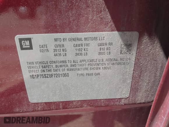 2015 Chevrolet Cruze Diesel z VIN 1G1P75SZ8F7201060, wystawiony jako IAAI lot #42753781 z przebiegiem 118 912 mil mil oraz . Historia ofert i sprzedaży dostępna na DreamBid. Obrazek 9.