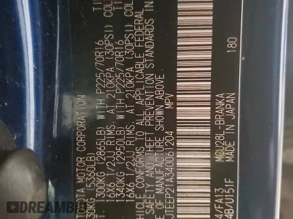 2004 Toyota Highlander with VIN JTEEP21A340061204, listed as a Copart auction lot 69639515 with 217,028 mi miles and Salvage title. Bid and sale history available at DreamBid. Image 13.