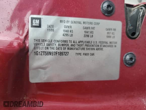 2007 Chevrolet Malibu 2LT с VIN 1G1ZT58N97F189727, выставлен на аукционе Copart как лот 61188955 с пробегом 149 571 миль миль и Списание • Salvage title. История ставок и продаж доступна на DreamBid. Изображение 12.