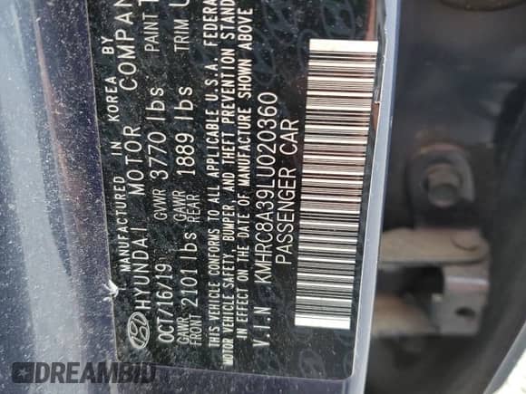 2020 Hyundai Venue SEL with VIN KMHRC8A39LU020360, listed as a Copart auction lot 73158624 with 209,500 mi miles and Clean title. Bid and sale history available at DreamBid. Image 13.