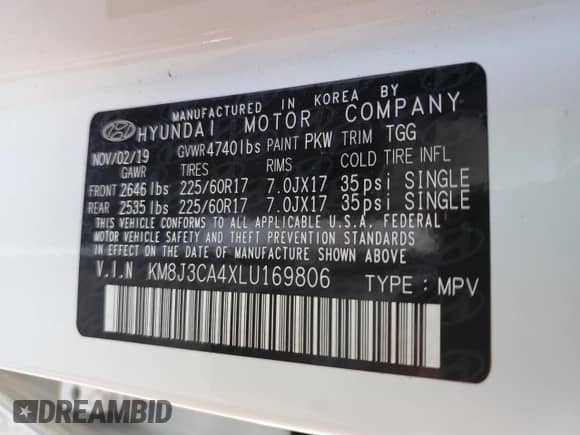 2020 Hyundai Tucson Value with VIN KM8J3CA4XLU169806, listed as a Copart auction lot 80017565 with 26,925 mi miles and Salvage title. Bid and sale history available at DreamBid. Image 13.