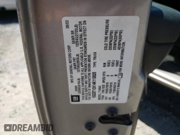 2004 Chevrolet S-10 LS z VIN 1GCDT13X14K113828, wystawiony jako Copart lot #64229655 z przebiegiem 100 013 mil mil oraz Szkoda całkowita • Salvage title. Historia ofert i sprzedaży dostępna na DreamBid. Obrazek 12.