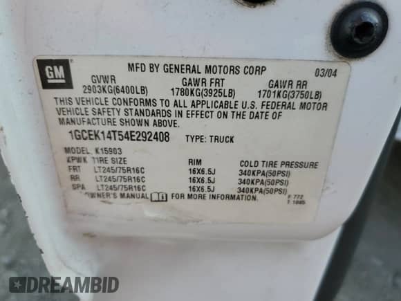 2004 Chevrolet Silverado 1500 LS с VIN 1GCEK14T54E292408, выставлен на аукционе Copart как лот 79575014 с пробегом 208 230 миль миль и Чистый • Clean title. История ставок и продаж доступна на DreamBid. Изображение 12.