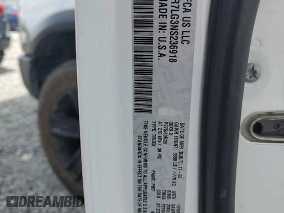 2022 Ram 1500 Warlock with VIN 1C6RR7LG3NS236918, listed as a Copart auction lot 60896795 with 64,864 mi miles and Salvage title. Bid and sale history available at DreamBid. Image 12.