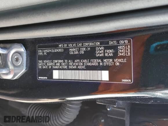 2020 Volvo S60 Momentum с VIN 7JR102FK3LG042653, выставлен на аукционе Copart как лот 64996905 с пробегом 58 520 миль миль и Списание • Salvage title. История ставок и продаж доступна на DreamBid. Изображение 12.