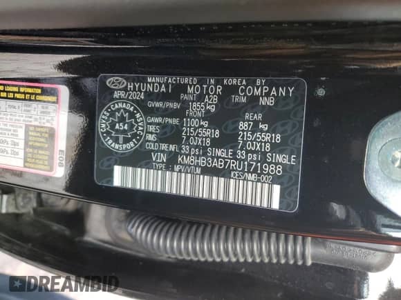 2024 Hyundai Kona SEL with VIN KM8HB3AB7RU171988, listed as a Copart auction lot 77008054 with 1,445 mi miles and Clean title. Bid and sale history available at DreamBid. Image 13.