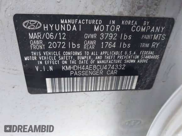 2012 Hyundai Elantra Limited с VIN KMHDH4AE8CU474332, выставлен на аукционе IAAI как лот 42195073 с пробегом 189 730 миль миль и . История ставок и продаж доступна на DreamBid. Изображение 9.