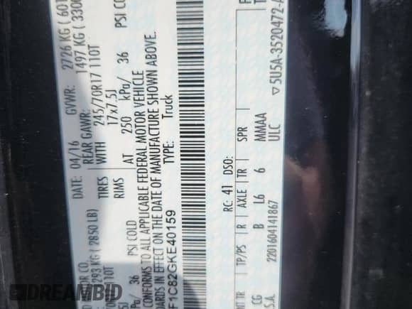 2016 Ford F-150 XL z VIN 1FTMF1C82GKE40159, wystawiony jako Copart lot #85501565 z przebiegiem 176 000 mil mil oraz Szkoda całkowita • Salvage title. Historia ofert i sprzedaży dostępna na DreamBid. Obrazek 12.