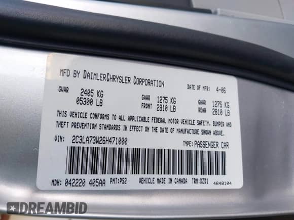 2006 Chrysler 300 C SRT-8 with VIN 2C3LA73W26H471000, listed as a IAAI auction lot 42884335 with 148,180 mi miles and . Bid and sale history available at DreamBid. Image 9.
