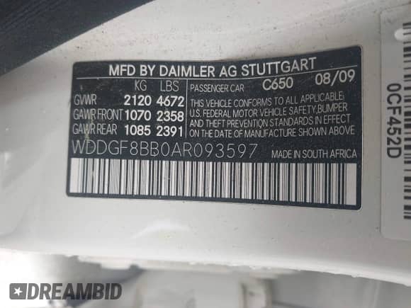 2010 Mercedes-Benz C 300 Sport с VIN WDDGF8BB0AR093597, выставлен на аукционе IAAI как лот 42876595 с пробегом 135 354 миль миль и . История ставок и продаж доступна на DreamBid. Изображение 9.