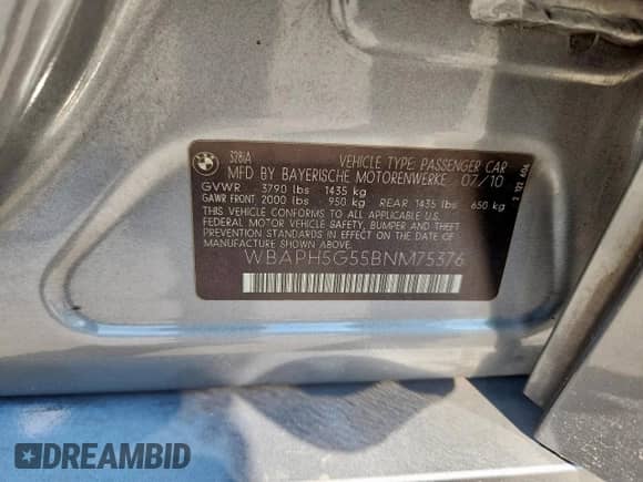 2011 BMW 3 Series 328i с VIN WBAPH5G55BNM75376, выставлен на аукционе Copart как лот 84642175 с пробегом Не указан миль и Списание • Salvage title. История ставок и продаж доступна на DreamBid. Изображение 12.