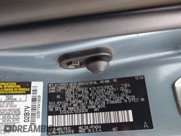 2005 Toyota Sienna CE с VIN 5TDZA23C15S263639, выставлен на аукционе IAAI как лот 42373062 с пробегом 232 328 миль миль и . История ставок и продаж доступна на DreamBid. Изображение 9.