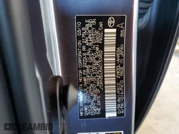 2010 Toyota Prius II with VIN JTDKN3DU5A0153452, listed as a Copart auction lot 80858025 with 140,866 mi miles and Salvage title. Bid and sale history available at DreamBid. Image 12.