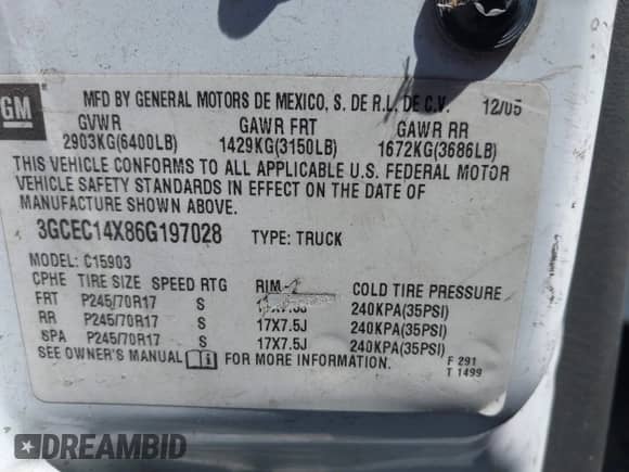2006 Chevrolet Silverado 1500 Work Truck z VIN 3GCEC14X86G197028, wystawiony jako IAAI lot #42933273 z przebiegiem Nie podano mil oraz . Historia ofert i sprzedaży dostępna na DreamBid. Obrazek 9.