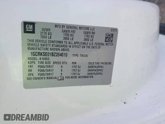 2011 Chevrolet Silverado 1500 LT with VIN 1GCRKSE01BZ264610, listed as a IAAI auction lot 41470836 with 250,686 mi miles and . Bid and sale history available at DreamBid. Image 9.