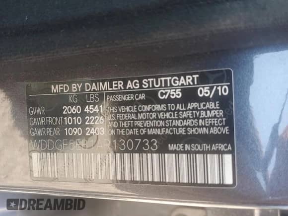 2010 Mercedes-Benz C 300 Sport с VIN WDDGF5EB1AR130733, выставлен на аукционе Copart как лот 67221705 с пробегом 137 815 миль миль и На запчасти • Non repairable. История ставок и продаж доступна на DreamBid. Изображение 12.